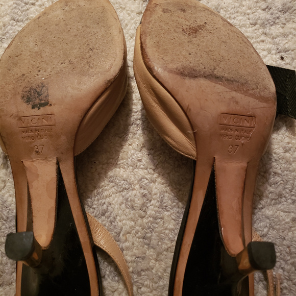 Classic MaryJane Holiday Shoe Guiseppi Zinotti Tan w/ Blk Patent Heel& Bow Sz:37 - Picture 3 of 8